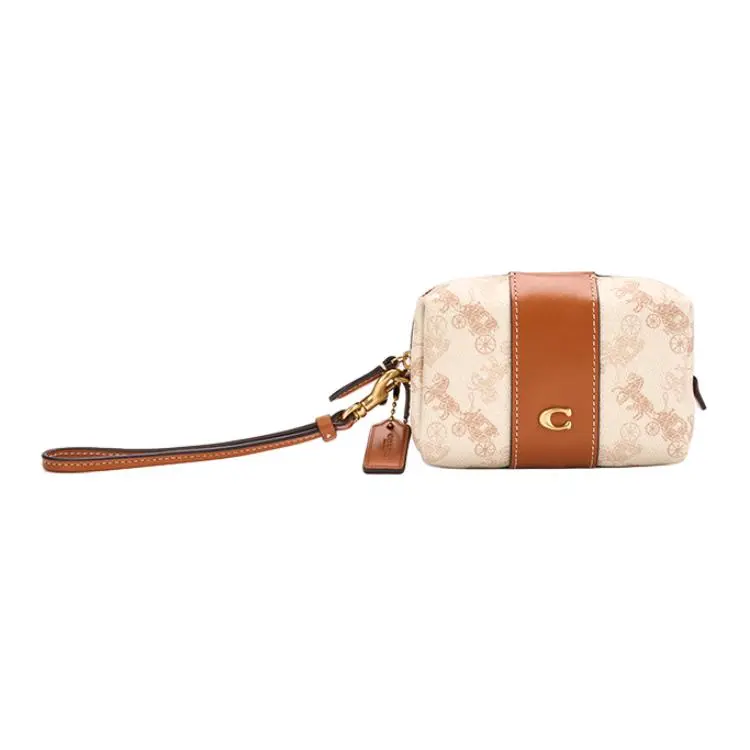 COACH Essential Artificial Leather With Cow Leather Makeup Bag Mini Women's Chalk White & Taupe