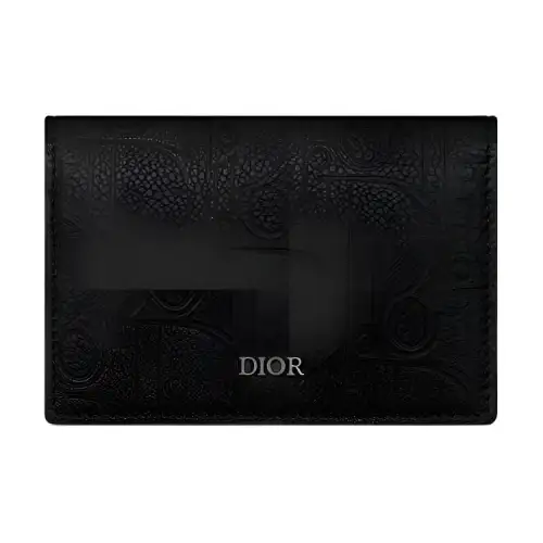 DIOR Gravity Embossed Leather Card Holder Men's Black