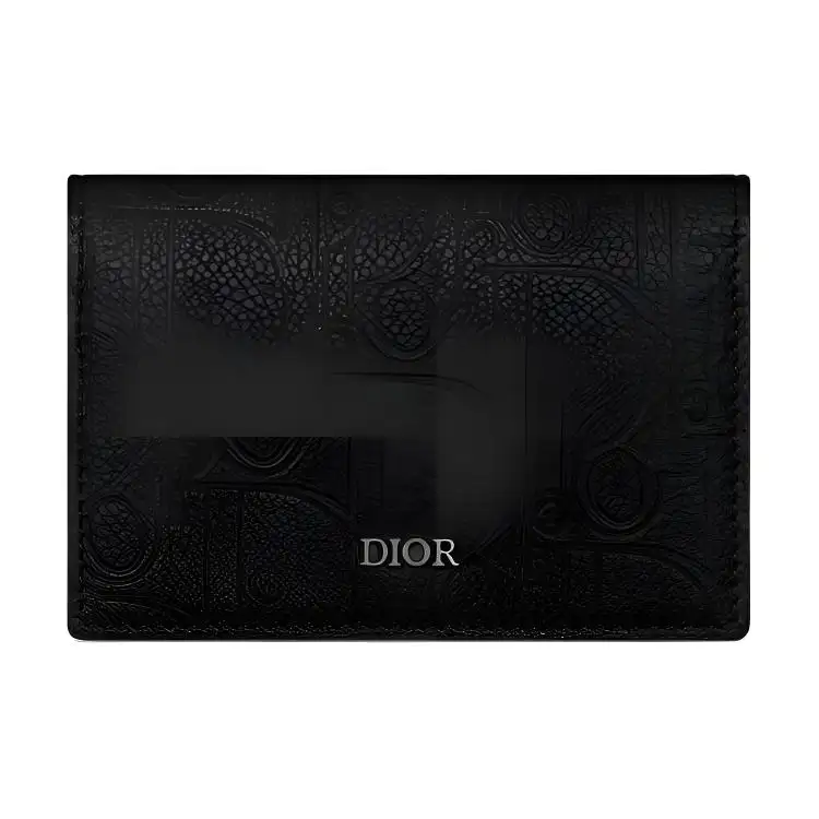 DIOR Gravity Embossed Leather Card Holder Men's Black