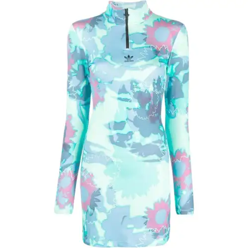 Adidas Originals Long Sleeved Dresses Women's Multicolor Stand Collar Moderate Extra Short
