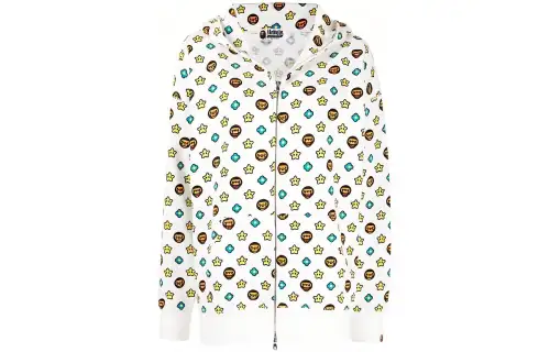 A BATHING APE Sweatshirts Women's White Hooded Moderate Cardigan