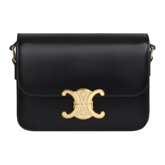 CELINE Teen Triomphe Shiny Cow Leather Handbag, Shoulder Bag, Crossbody Bag Women's Black