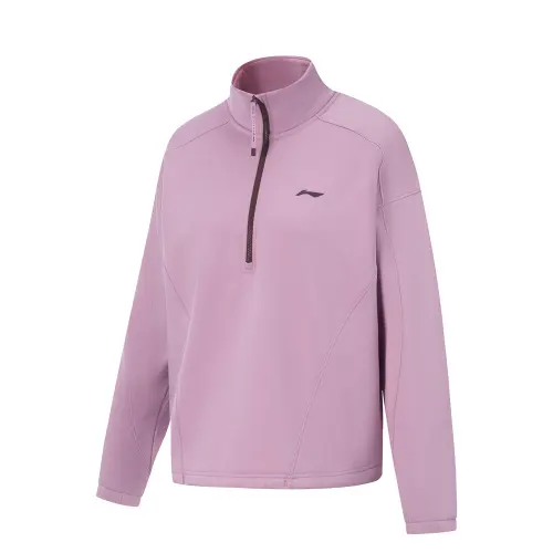 Li Ning Fitness Series Fleece Lined Thermal Antibacterial Anti Static Loose Fit Casual Stand Collar Sports Sweatshirt