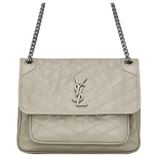 SAINT LAURENT Niki Leather Hobo Bag, Chain Bag, Crossbody Bag, Shoulder Bag Medium Women's White