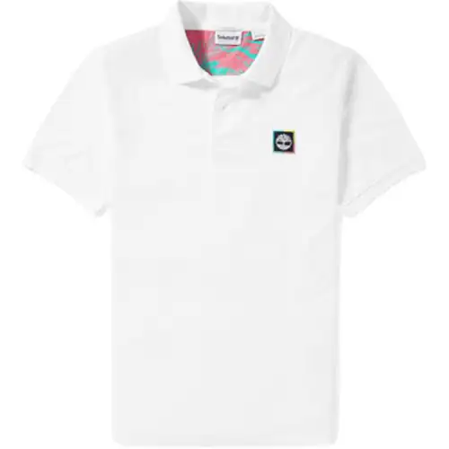 Timberland Polo Shirts Men's White Polo Collar Moderate Straight Fit