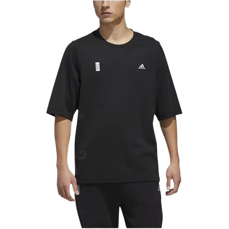 Adidas T-Shirts Men's Black Crew Neck Moderate Straight Fit