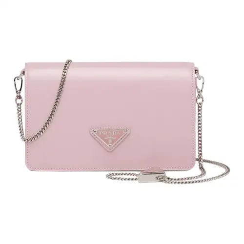 PRADA Shiny Leather Shoulder Bag, Crossbody Bag, Chain Bag, Clutch Women's Snow Pink