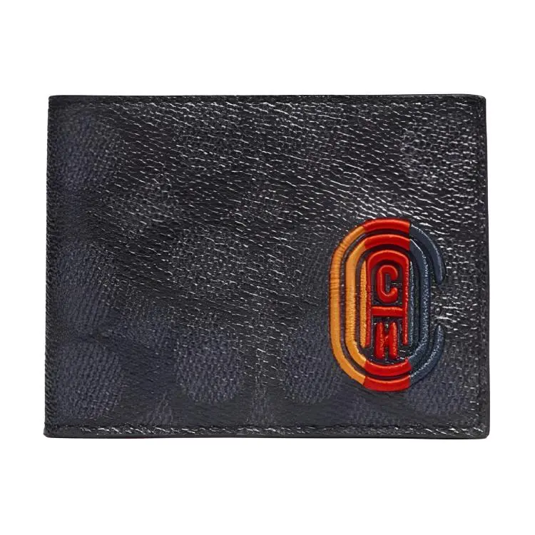 COACH Billfold Wallet Coated Canvas With Leather Card Holder Clutch Card Holder Men's Charcoal Black Monogram