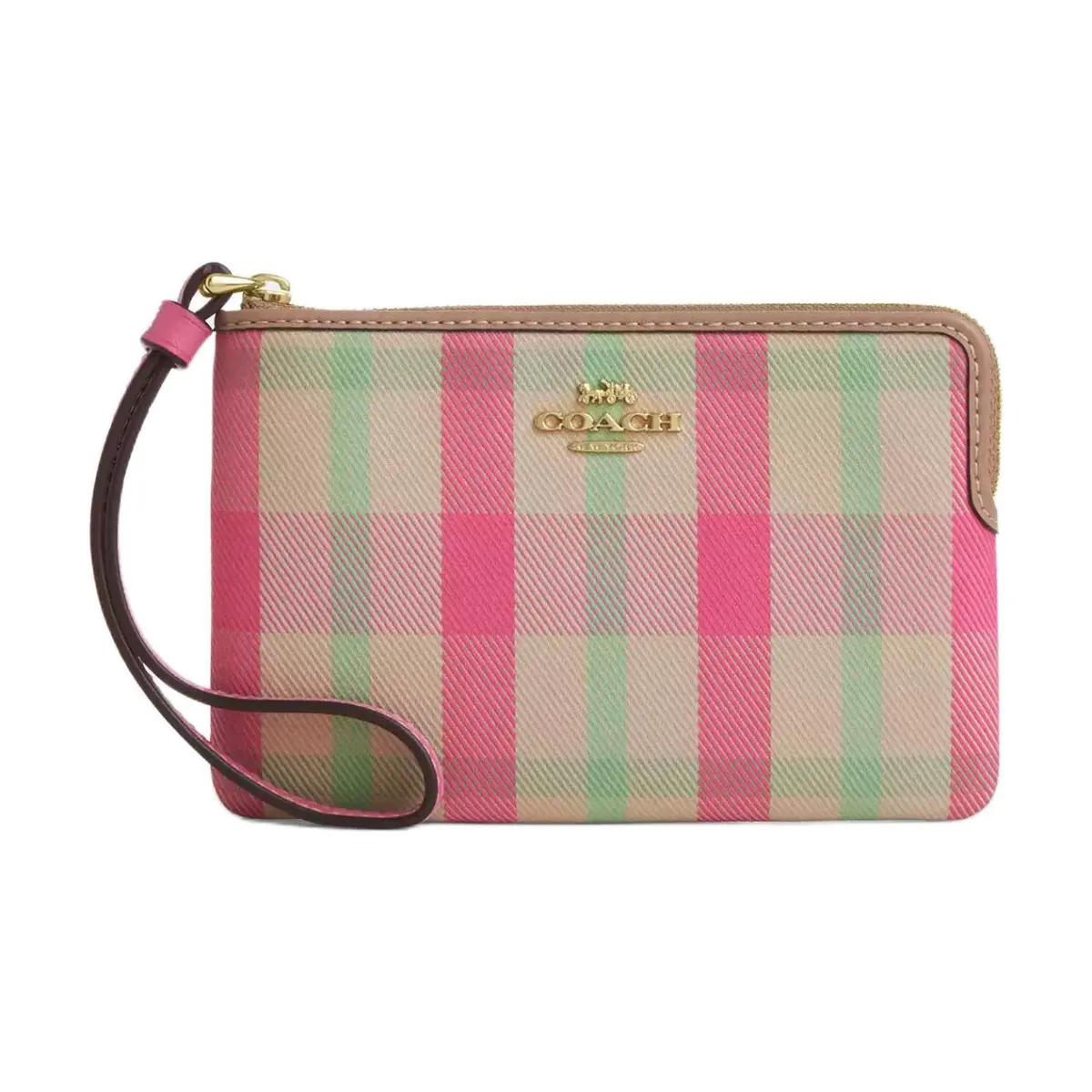 COACH Corner Zip Jacquard Fabric Clutch Wallet Regular Women's Pink
