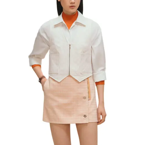 HERMES Vests Women's White V Neck Moderate Workwear