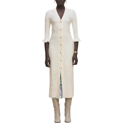 HERMES Sweaters Women's White V Neck Thin Cardigan