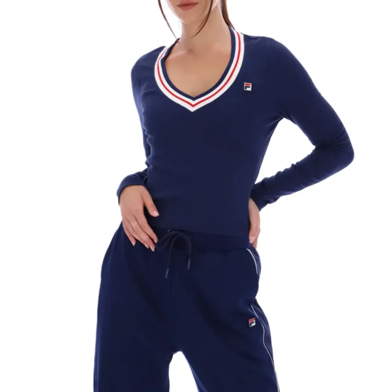 FILA T Shirts Women's Navy Blue V Neck Moderate Straight Fit