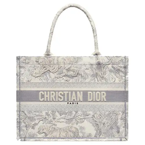 DIOR Medium DIOR Book Tote-Ecru And Gray Toile De Jouy Embroidery
