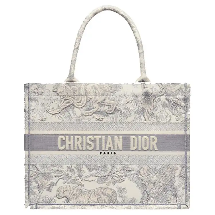 DIOR Medium DIOR Book Tote-Ecru And Gray Toile De Jouy Embroidery