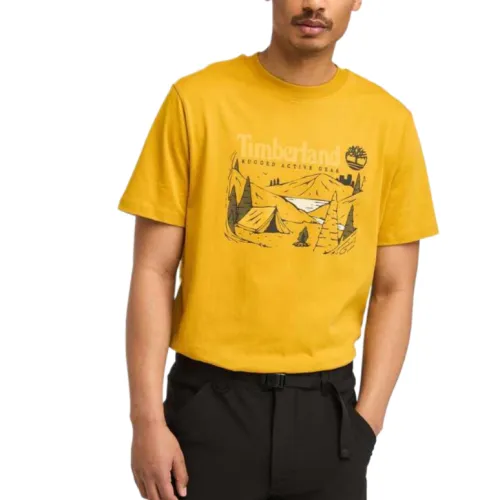 Timberland T Shirts Men's Yellow Crew Neck Moderate