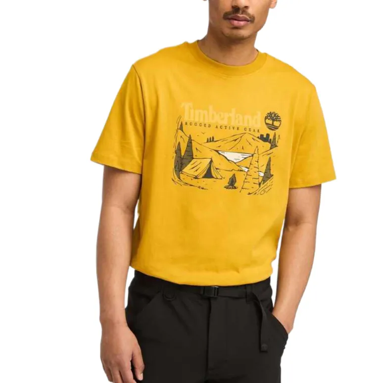 Timberland T Shirts Men's Yellow Crew Neck Moderate