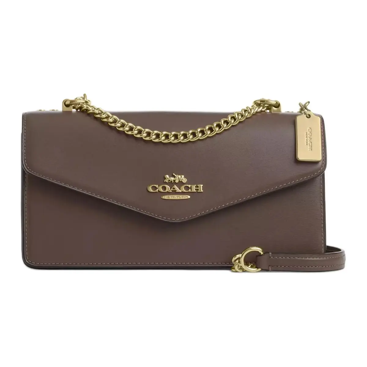 COACH Klare Calfskin Envelope Bag, Shoulder Bag, Crossbody Bag Medium Women's Dark Brown