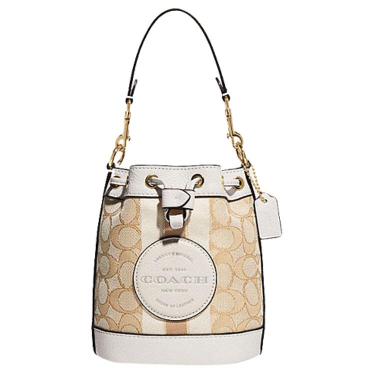 COACH Classic leather small one-shoulder bag, golden khaki chalk, with your logo imprint