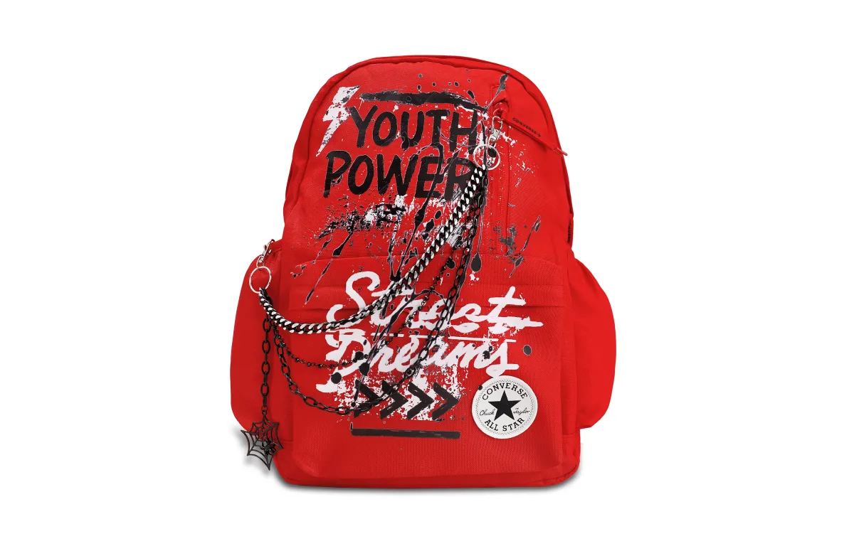 Converse Polyester Hazard Red Zone, Applique Ink Splatter Backpack Unisex Red