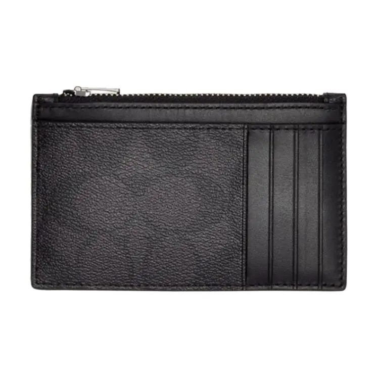 COACH PVC With Cow Leather Coin Purse, Card Holder Unisex Charcoal Black Monogram
