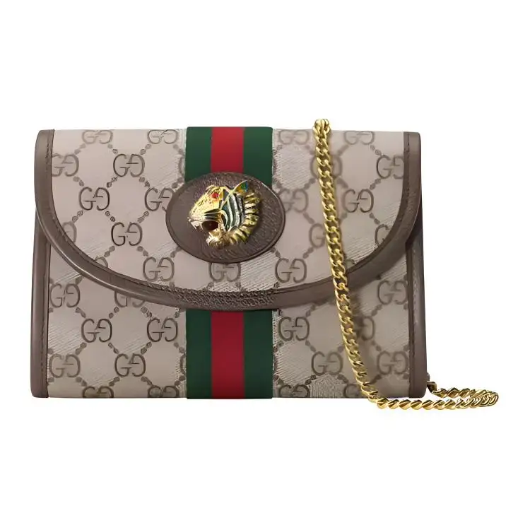 GUCCI Rajah Canvas With Leather One Shoulder Handbag, Crossbody Bag Mini Women's Ebony