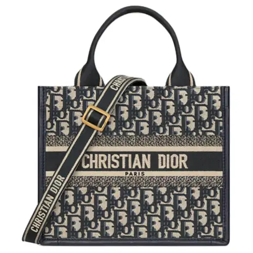 DIOR BookTote Embroidery With Cow Leather Handbag Small Women's Blue