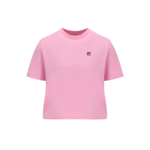 FILA T Shirts Women's Pink Crew Neck Moderate Straight Fit