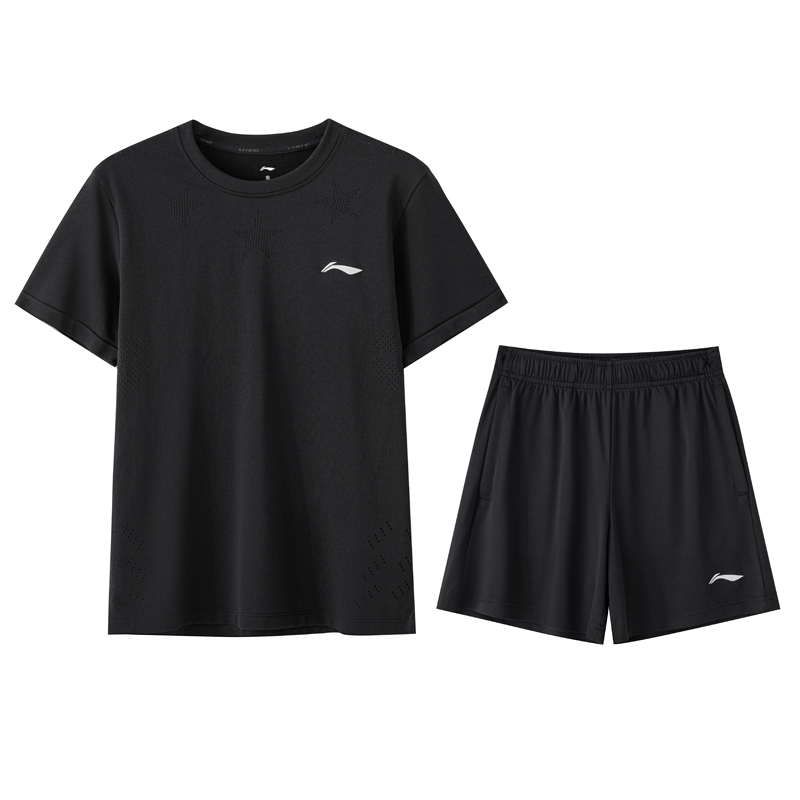 Li Ning Casual Sportswear Men’s Set Black Crew Neck Moderate