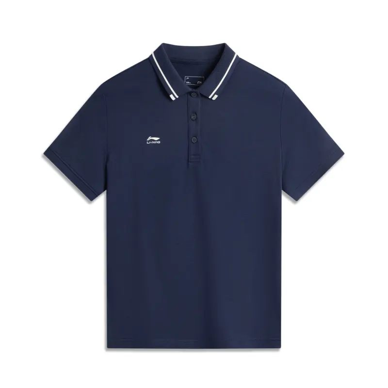 Li Ning Polo Shirts Women's Dark Ship Blue Polo Collar Moderate Straight Fit