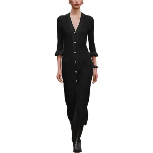 HERMES Sweaters Women's Black V Neck Thin Cardigan