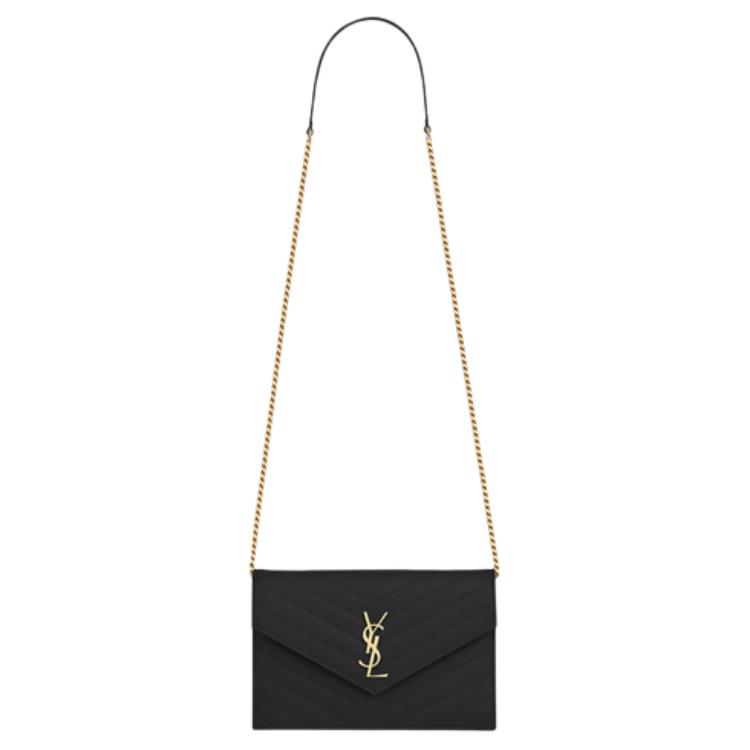 SAINT LAURENT Yves Saint Laurent YSL КОНВЕРТ золотой стандартный Логотип цепь полосатый Стеганая кожа с тиснением зерна один Плечом к плечу пакет женский черный