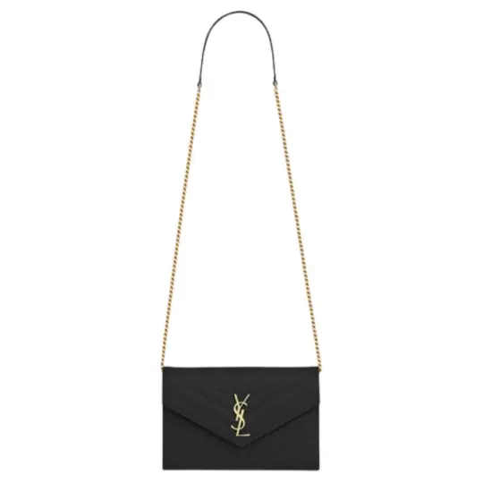 SAINT LAURENT ENVELOPE Quilting Grain Embossed Leather Shoulder Bag, Crossbody Bag Women's Black