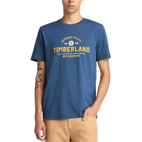 Timberland T Shirts Men's Blue Crew Neck Moderate Straight Fit
