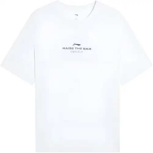 Li Ning Fitness Series T Shirts Men's White Crew Neck Moderate Straight Fit