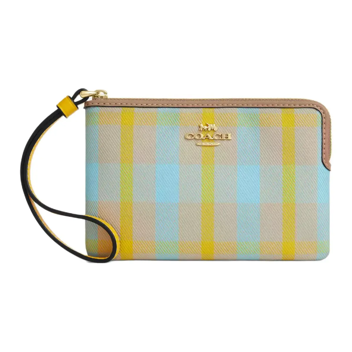 COACH Corner Zip Fabric Wrist Clutch Small Women's Bright Yellow