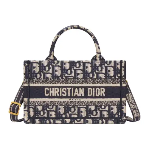DIOR BookTote Embroidery Handbag Mini Women's Blue & Beige