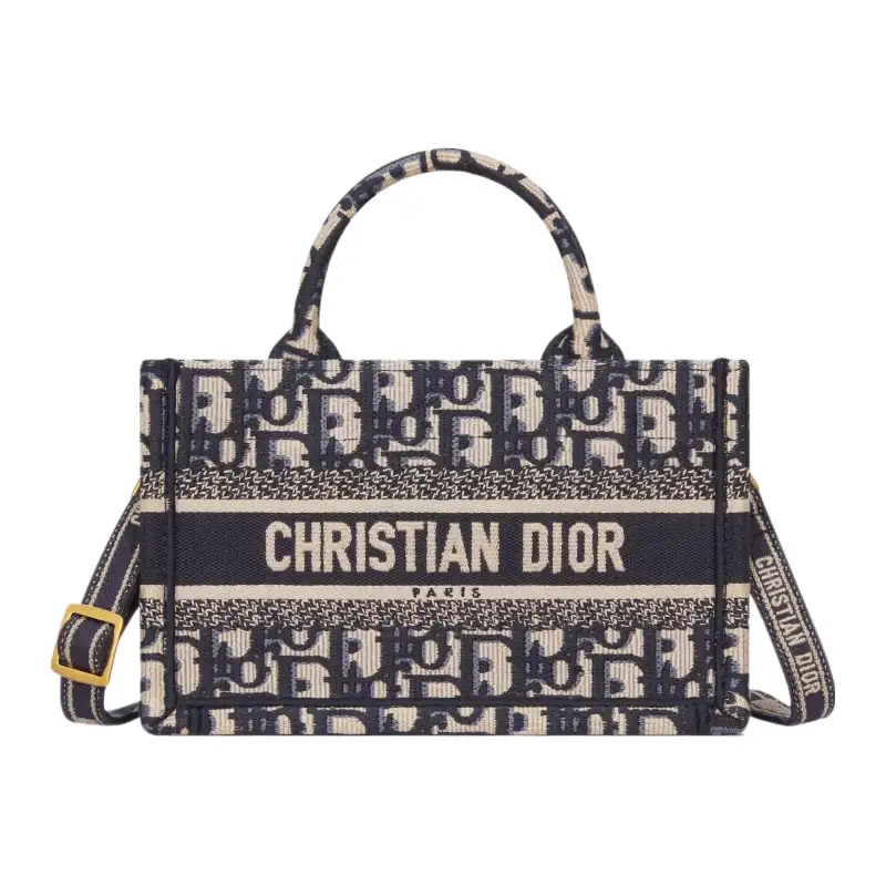 DIOR BookTote Embroidery Handbag Mini Women's Blue & Beige