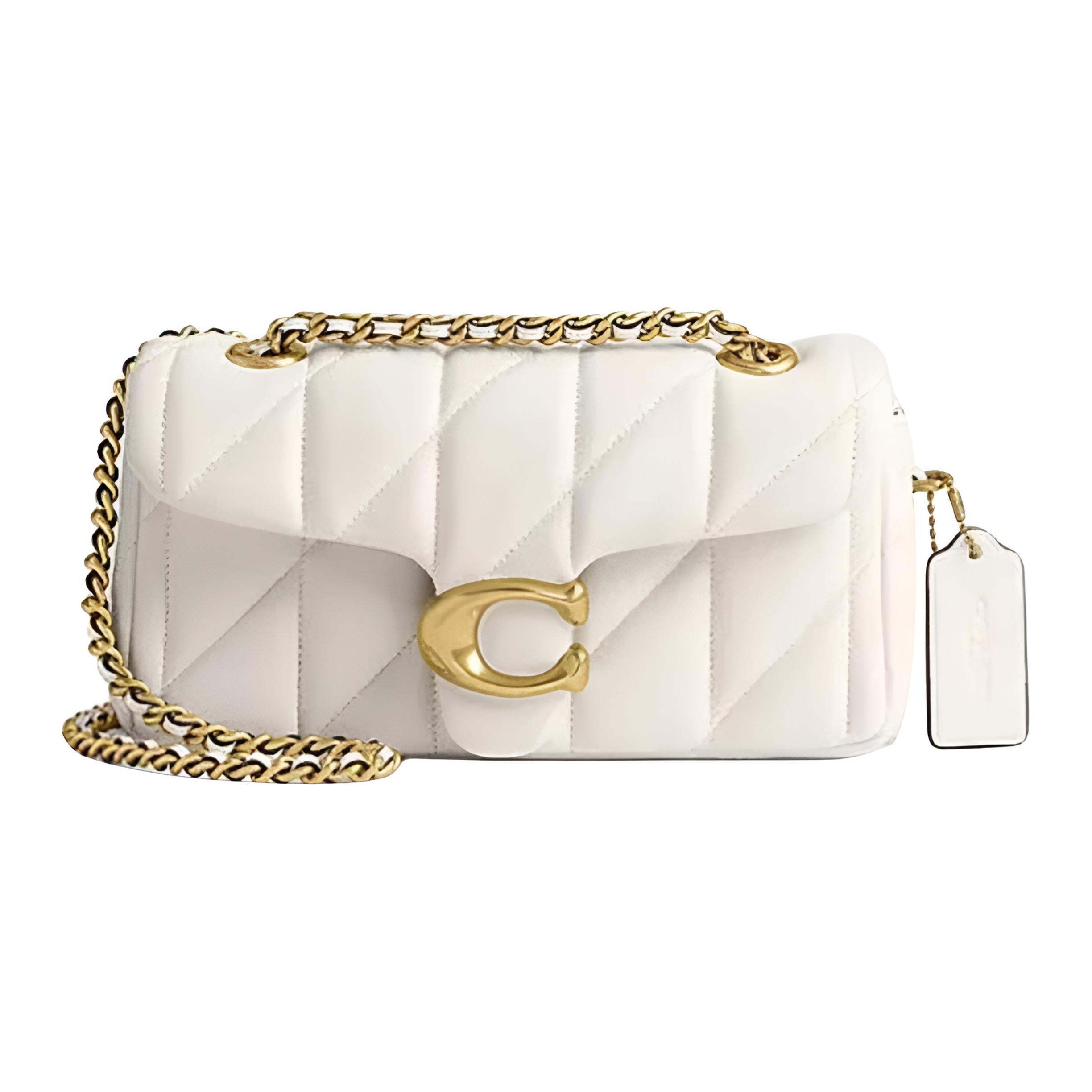 COACH Coach Tabby 20 Striped Quilted Push Lock Logo Flap Sheepskin Pillow Bag Tote Small Women's Chalk White