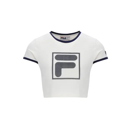 FILA T Shirts Women's White Black Crew Neck Moderate