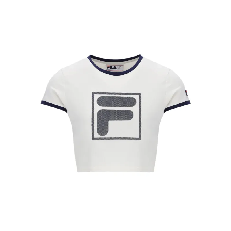 FILA T Shirts Women's White Black Crew Neck Moderate