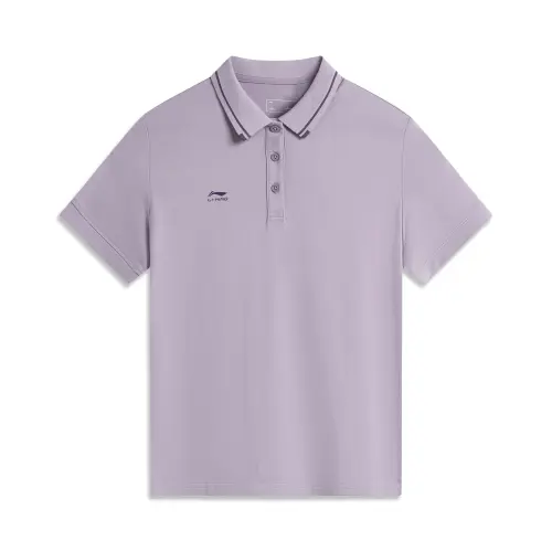 Li Ning Polo Shirts Women's Smoky Gray Mauve Polo Collar Moderate Straight Fit