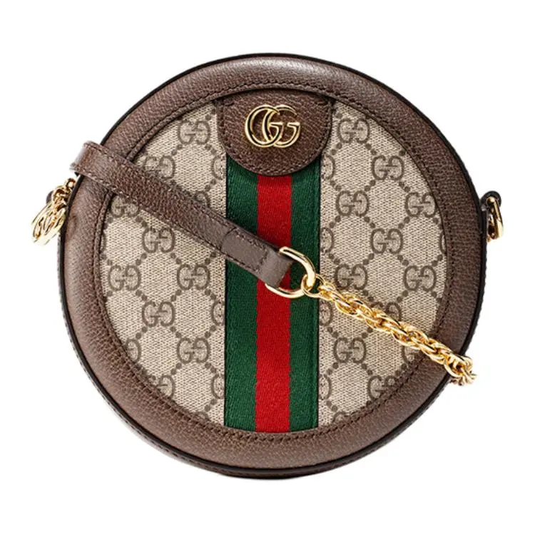 GUCCI Ophidia Canvas With Leather Round Bag, Chain Bag, Shoulder Bag, Crossbody Bag Mini Women's Ebony & Brown
