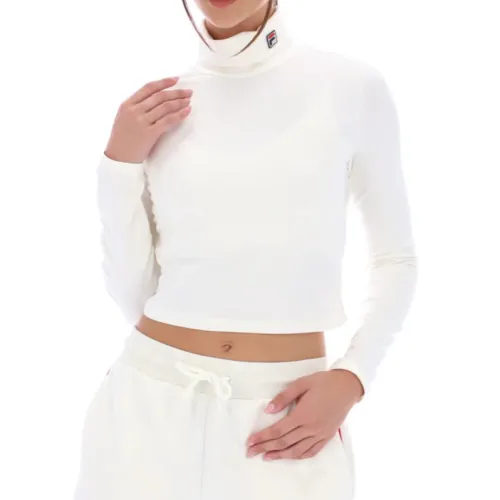 FILA T Shirts Women's White Turtleneck Moderate Straight Fit