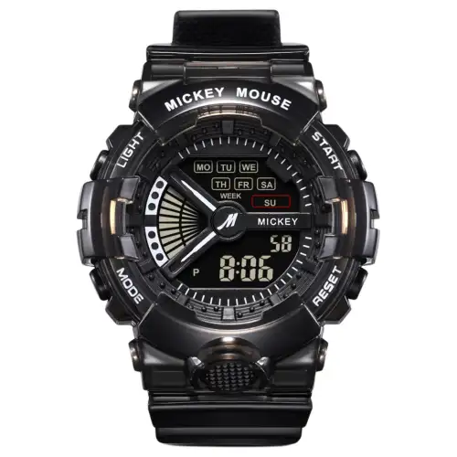 Disney Disney, electronic men's watch, black fashionable trend dial for men and women, waterproof shatterproof high quality gift box, for teenagers, with LED display