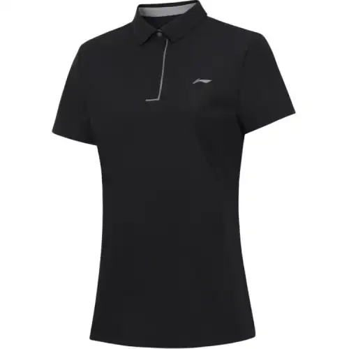 Li Ning Polo Shirts Women's Black Polo Collar Moderate Straight Fit