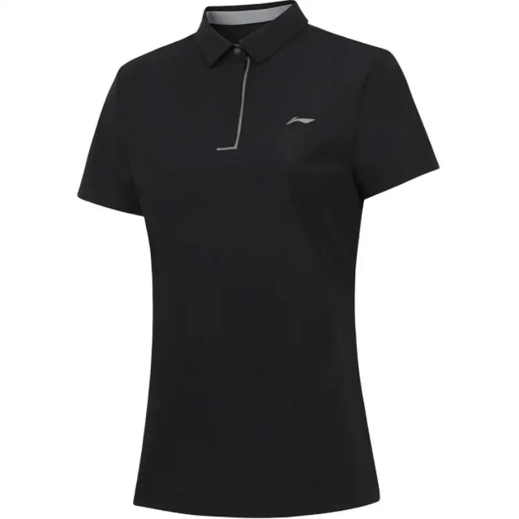 Li Ning Polo Shirts Women's Black Polo Collar Moderate Straight Fit