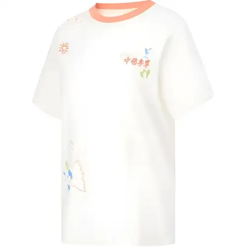 Li Ning T Shirts Women's Ivory Crew Neck Moderate Straight Fit