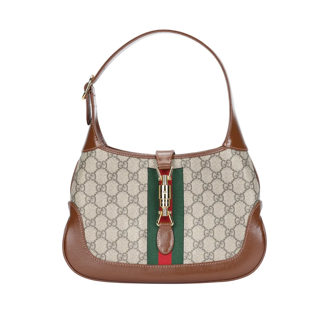 GUCCI Jackie 1961 Canvas With Leather Half Moon Shoulder Bag, Crossbody Bag, Handbag Small Women's Ebony
