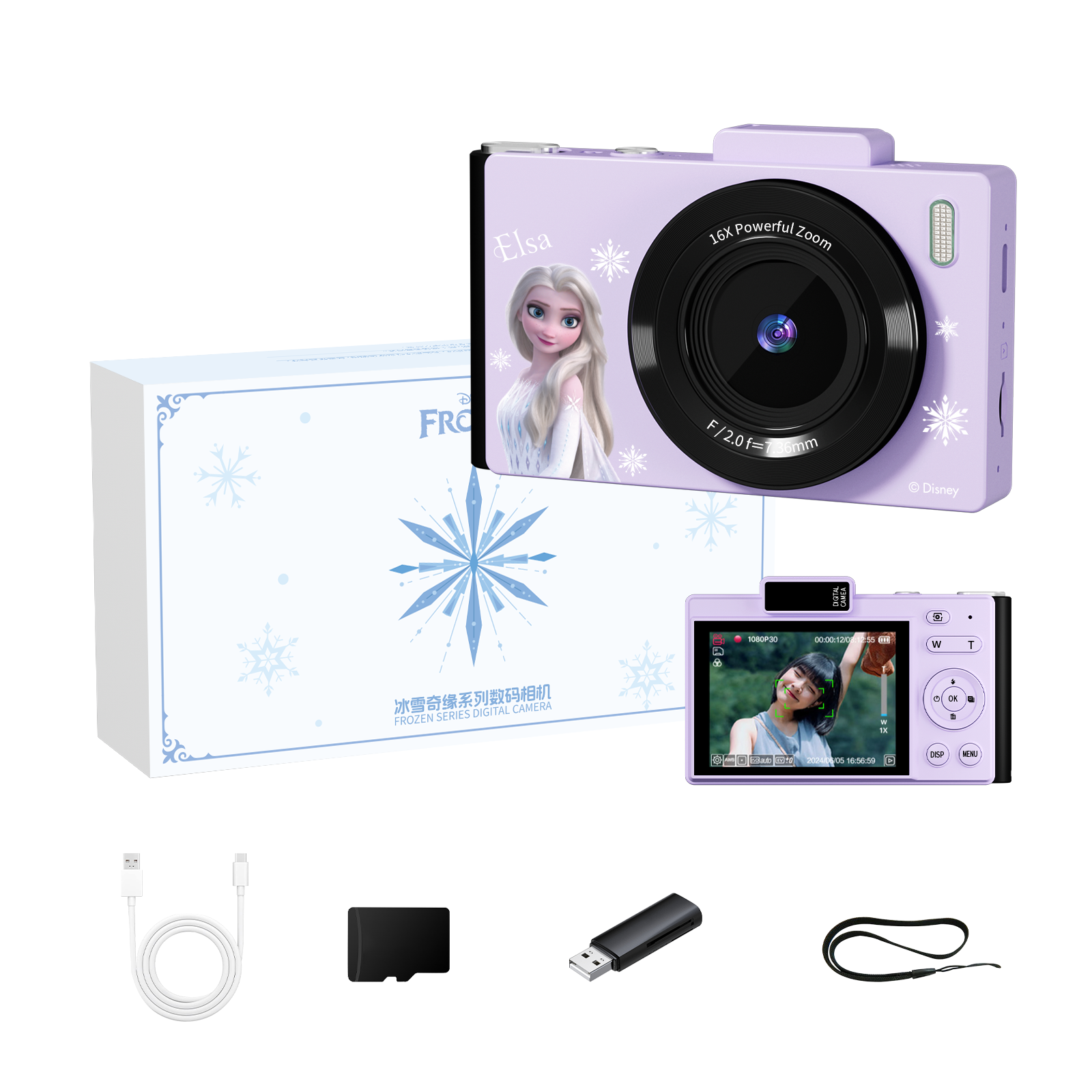 Disney Disney XJ20 camera front and rear dual camera 16x zoom 1080p high pixel video recording vlog all in one cute cartoon filter flash student affordable retro CCD card machine campus portable travel photo record