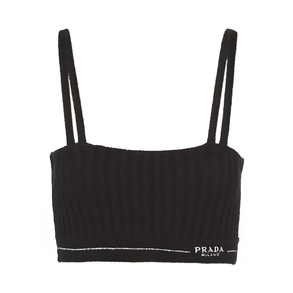 PRADA Prada SS22 Solid Color Edge Logo Jacquard Strap Women's Black
